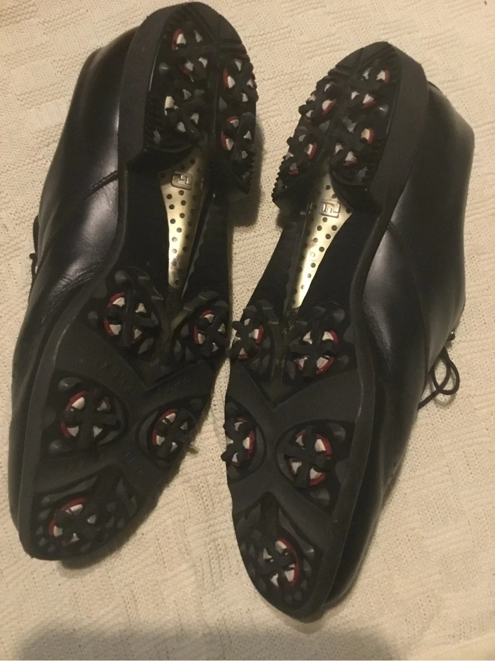 FootJoy Black Leather Lace-Up Golf Shoes Mens Metal Eyelets Size 11.5